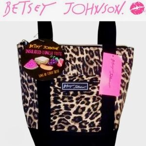 Betsey Johnson Leopard Print Canvas Insulated Lunch Tote Bag